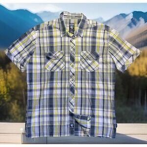 Kuhl Mens Sz Large Suncel Plaid Button Up Hiking Shirt Yellow Gray Outdoors EUC
